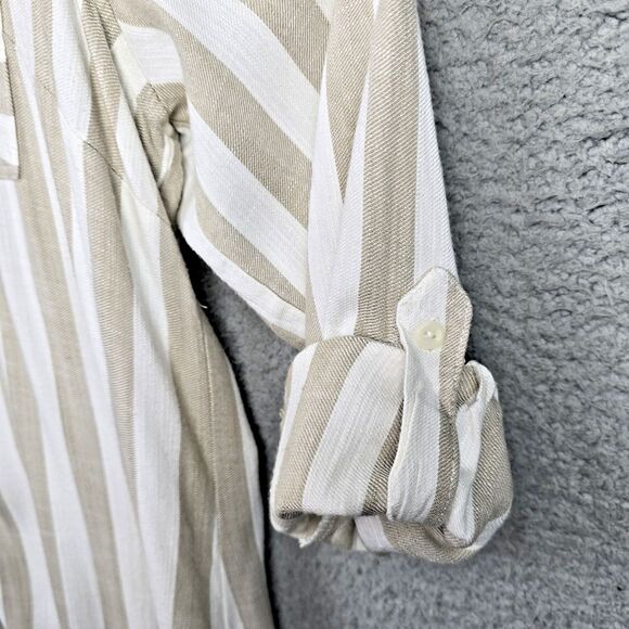 Sharagano Shirt Dress Womens 22W Taupe Ivory Button Up Pockets Stripes  Y2K - Picture 6 of 14